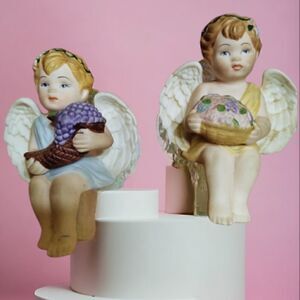 FOUR SEASONS COLLECTION Set of TWO CHERUBS HOME INTERIORS VINTAGE SHELF SITTERS